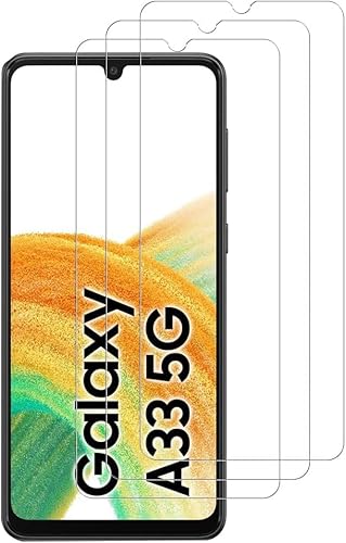 Für Samsung Galaxy A33 5G panzerglas Schutzfolie, [3 Stück] Fingerabdrucksensor Kompatible - HD Clear - 9H Härte - Case Friendly - HD Displayschutzfolie fürSamsung Galaxy A33 5G von QJOY