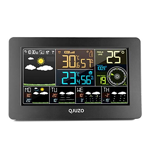 QJUZO WLAN Wetterstation mit Außensensor und APP-Steuerung Smart Weather Monitor Uhr mit USB-Anschluss Innen- Außentemperatur und Luftfeuchtigkeit Windgeschwindigkeit Digitaluhr von QJUZO