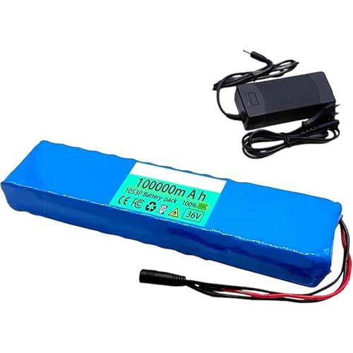 36V 100Ah Elektrofahrrad Lithium-Ionen PVC-Akku Ersatzbatterie 10S3P Lithium Batterie Pack eingebauter BMS mit 42V Ladegerät für Elektrofahrrad Scooter XT60+SM von QJWM