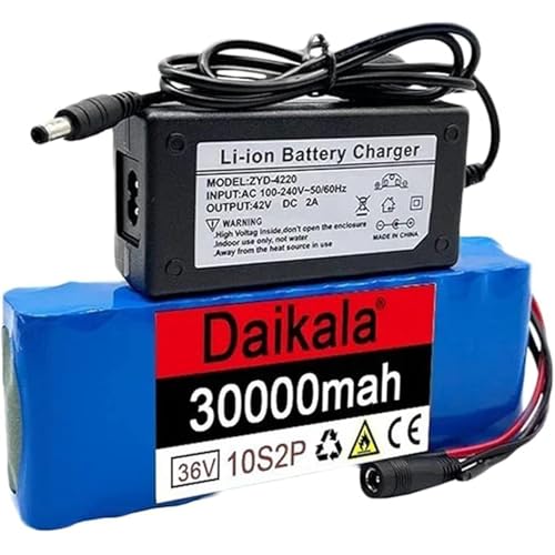 E-Bike Akku 36V 20Ah Elektrofahrra Lithium Batterie 10S2P Fahrrad Li-Ionen-Akkupack BMS Mit Ladegerät PVC-Akku Für Elektroroller XT60 von QJWM