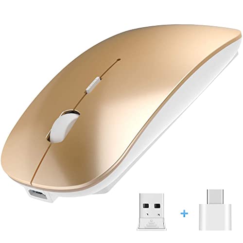 QJY Kabellose Laptop-Maus, goldfarben, hautfreundlich, geräuschfrei, wiederaufladbar, 500 Stunden Akkulaufzeit von QJY