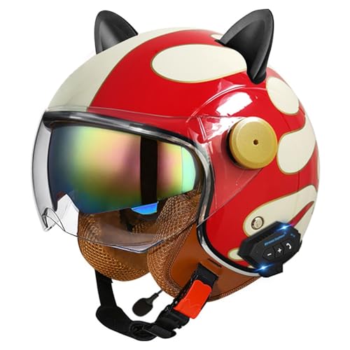 Bluetooth Jet Helmet Retro Helm Motorrad Open Face Helmets Retro Helm With Visor ECE Certified Scooter Helmet Moped Helmet Men And Women Comfortable Motorcycle Helmet A1,L/(59~60cm) von QKDWQZ