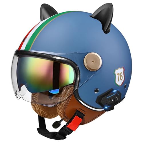 Bluetooth Jet Helmet Retro Helm Motorrad Open Face Helmets Retro Helm With Visor ECE Certified Scooter Helmet Moped Helmet Men And Women Comfortable Motorcycle Helmet A2,L/(59~60cm) von QKDWQZ