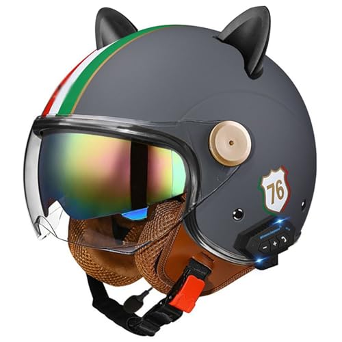 Bluetooth Jet Helmet Retro Helm Motorrad Open Face Helmets Retro Helm With Visor ECE Certified Scooter Helmet Moped Helmet Men And Women Comfortable Motorcycle Helmet B2,L/(59~60cm) von QKDWQZ