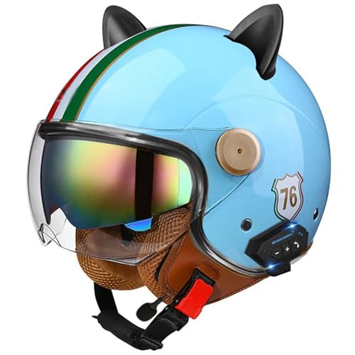 Bluetooth Jet Helmet Retro Helm Motorrad Open Face Helmets Retro Helm With Visor ECE Certified Scooter Helmet Moped Helmet Men And Women Comfortable Motorcycle Helmet B4,M/(57~58cm) von QKDWQZ