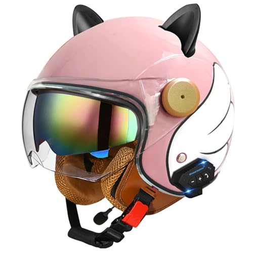 Bluetooth Jet Helmet Retro Helm Motorrad Open Face Helmets Retro Helm With Visor ECE Certified Scooter Helmet Moped Helmet Men And Women Comfortable Motorcycle Helmet C1,S/(55~56cm) von QKDWQZ