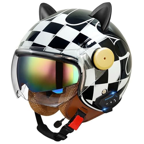 Bluetooth Jet Helmet Retro Helm Motorrad Open Face Helmets Retro Helm With Visor ECE Certified Scooter Helmet Moped Helmet Men And Women Comfortable Motorcycle Helmet C2,L/(59~60cm) von QKDWQZ