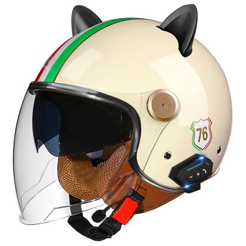 Bluetooth Jet Helmet Retro Helm Motorrad Open Face Helmets Retro Helm With Visor ECE Certified Scooter Helmet Moped Helmet Men And Women Comfortable Motorcycle Helmet C4,S/(55~56cm) von QKDWQZ