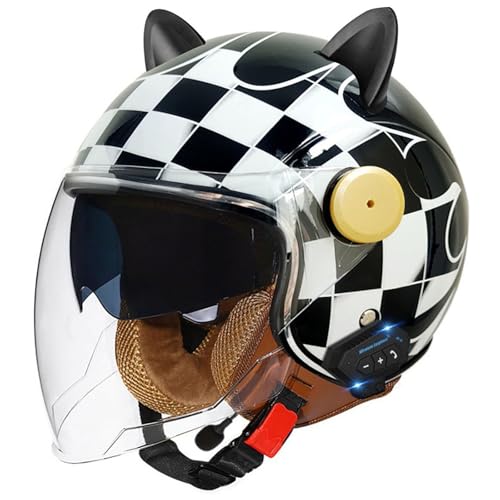 Bluetooth Jet Helmet Retro Helm Motorrad Open Face Helmets Retro Helm With Visor ECE Certified Scooter Helmet Moped Helmet Men And Women Comfortable Motorcycle Helmet D2,L/(59~60cm) von QKDWQZ