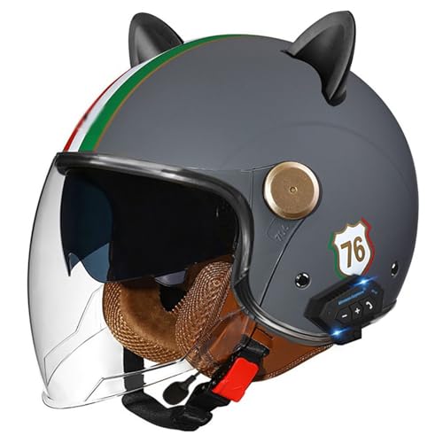 Bluetooth Jet Helmet Retro Helm Motorrad Open Face Helmets Retro Helm With Visor ECE Certified Scooter Helmet Moped Helmet Men And Women Comfortable Motorcycle Helmet D4,S/(55~56cm) von QKDWQZ
