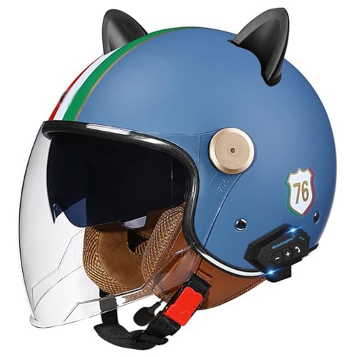 Bluetooth Jet Helmet Retro Helm Motorrad Open Face Helmets Retro Helm With Visor ECE Certified Scooter Helmet Moped Helmet Men And Women Comfortable Motorcycle Helmet E2,XL/(61~62cm) von QKDWQZ