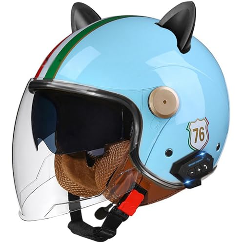 Bluetooth Jet Helmet Retro Helm Motorrad Open Face Helmets Retro Helm With Visor ECE Certified Scooter Helmet Moped Helmet Men And Women Comfortable Motorcycle Helmet E3,L/(59~60cm) von QKDWQZ