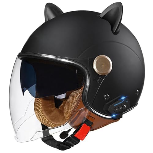 Bluetooth Jet Helmet Retro Helm Motorrad Open Face Helmets Retro Helm With Visor ECE Certified Scooter Helmet Moped Helmet Men And Women Comfortable Motorcycle Helmet E4,M/(57~58cm) von QKDWQZ
