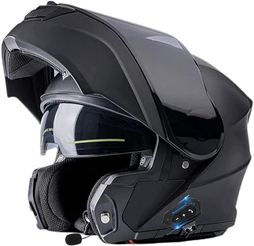 Modularer Motorrad-Crashhelm, Bluetooth-Integralhelm Für Rennmotorräder Mit Sonnenblende, ECE-Zugelassener Crashhelm, Integriertes Mikrofon Mit Zwei Lautsprechern Für Erwachsene E, XXL(61~62cm) von QKDWQZ