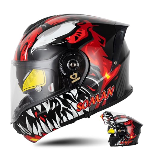 Motorradhelm Sturzhelm Modularer Klapphelm Leichter Integralhelm Mit Doppelvisier ECE-Zugelassen Für Erwachsene Männer Und Frauen A, XXXXL(67~68 cm) von QKDWQZ