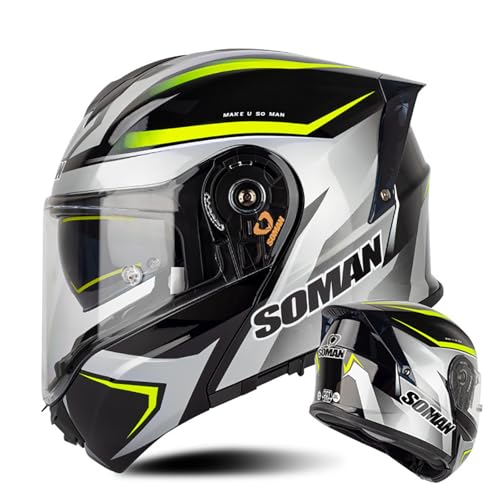 Motorradhelm Sturzhelm Modularer Klapphelm Leichter Integralhelm Mit Doppelvisier ECE-Zugelassen Für Erwachsene Männer Und Frauen C, XXXXL(67~68 cm) von QKDWQZ