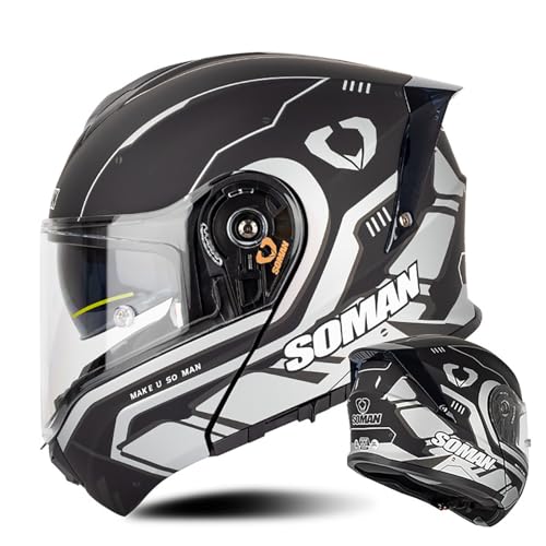 Motorradhelm Sturzhelm Modularer Klapphelm Leichter Integralhelm Mit Doppelvisier ECE-Zugelassen Für Erwachsene Männer Und Frauen W,XXL(63~64 cm) von QKDWQZ