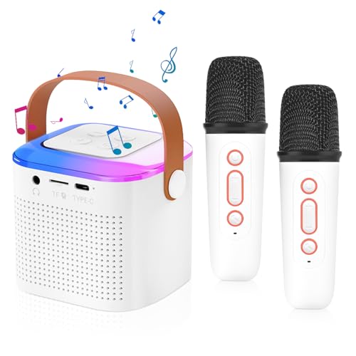 Tragbarer Mini Bluetooth Karaoke Lautsprecher Karaoke Maschine mit 2 Drahtlosen Mikrofonen & Stimme Wechselnde Effekte & Dynamischen Lichtern Karaoke Mikrofon für Heimparty, Geburtstags Geschenke von QLOUNI