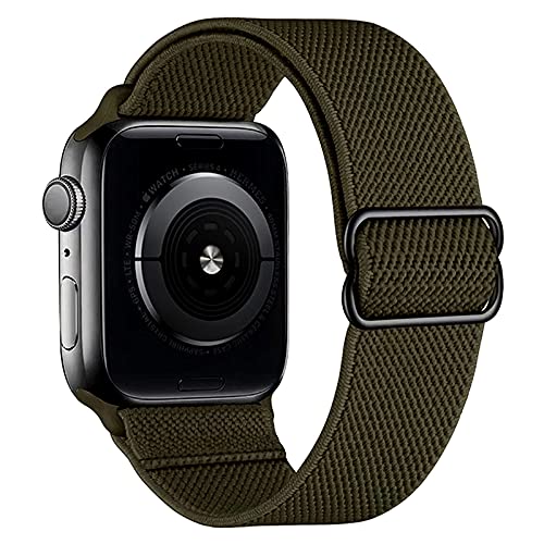QLTYPRI Armband Dehnbare Nylonbands Solo Loop für Apple Watch Bands 38mm 40mm 42mm 44mm, Einstellbare Braided Sport Elastics Wristband für iWatch Series 6/5/4/3/2/1 SE, M/L-Olive grün von QLTYPRI