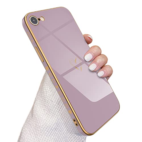 QLTYPRI Cute Herz Hülle für iPhone SE 2022 5G/iPhone SE 2020/iPhone 8/iPhone 7 Handyhülle für Mädchen, Ultra Dünn Weiches TPU Case mit Liebe Muster Rahmen Slim Stoßfest Schutzhülle - Lila von QLTYPRI