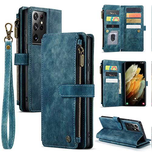 QLTYPRI Handyhülle für Samsung Galaxy S21 Ultra, Reißverschluss Hülle PU Leder Klapphülle Kartenfach Geldbörse mit Trageband für Samsung Galaxy S21 Ultra - Blau QLTYPRI Handyhülle für Samsung Galaxy S21 Ultra, Reißverschluss Hülle PU Leder Klapphülle Kartenfach Geldbörse mit Trageband für Samsung Galaxy S21 Ultra - Blau von QLTYPRI