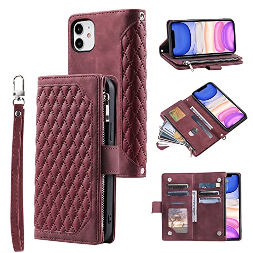 QLTYPRI Handyhülle für iPhone 11, Gesteppte Leder Hülle Wallet Case mit Handschlaufe für Frauen Kartenhalter Reißverschluss Brieftasche Handytasche Schutzhülle - Rotwein QLTYPRI Handyhülle für iPhone 11, Gesteppte Leder Hülle Wallet Case mit Handschlaufe für Frauen Kartenhalter Reißverschluss Brieftasche Handytasche Schutzhülle - Rotwein von QLTYPRI