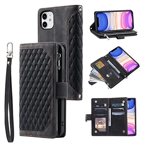 QLTYPRI Handyhülle für iPhone 11, Gesteppte Leder Hülle Wallet Case mit Handschlaufe für Frauen Kartenhalter Reißverschluss Brieftasche Handytasche Schutzhülle - Schwarz-1 QLTYPRI Handyhülle für iPhone 11, Gesteppte Leder Hülle Wallet Case mit Handschlaufe für Frauen Kartenhalter Reißverschluss Brieftasche Handytasche Schutzhülle - Schwarz-1 von QLTYPRI