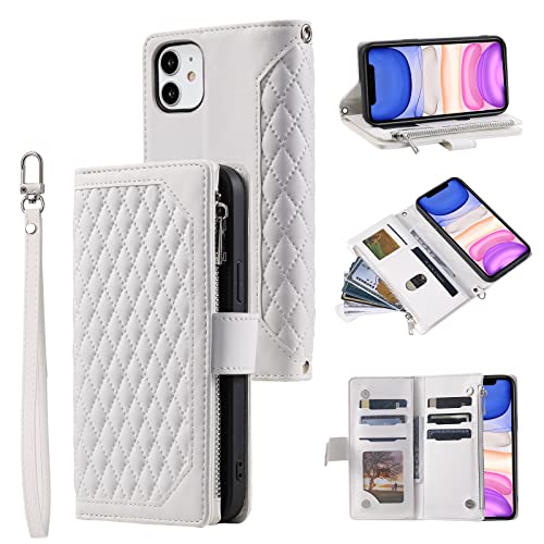 QLTYPRI Handyhülle für iPhone 11, Gesteppte Leder Hülle Wallet Case mit Handschlaufe für Frauen Kartenhalter Reißverschluss Brieftasche Handytasche Schutzhülle - Weiß QLTYPRI Handyhülle für iPhone 11, Gesteppte Leder Hülle Wallet Case mit Handschlaufe für Frauen Kartenhalter Reißverschluss Brieftasche Handytasche Schutzhülle - Weiß von QLTYPRI