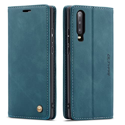 QLTYPRI Hülle für Huawei P20 Pro, Vintage Dünne Handyhülle mit Kartenfach Geldtasche Standfunktion PU Ledertasche TPU Bumper Flip Schutzhülle Kompatibel mit Huawei P20 Pro - Blau von QLTYPRI