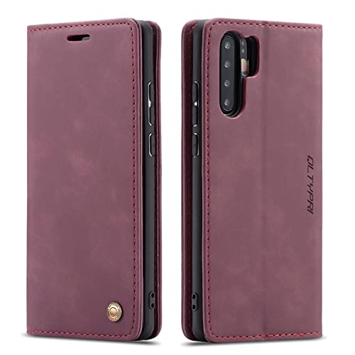 QLTYPRI Hülle für Huawei P20 Pro, Vintage Dünne Handyhülle mit Kartenfach Geldtasche Standfunktion PU Ledertasche TPU Bumper Flip Schutzhülle Kompatibel mit Huawei P20 Pro - Rot von QLTYPRI