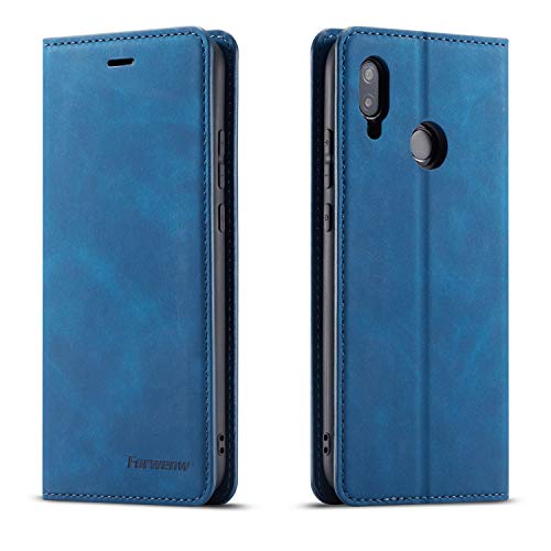 QLTYPRI Hülle für Huawei P30 Lite, Premium Dünne Ledertasche Handyhülle mit Kartenfach Ständer Flip Schutzhülle Kompatibel mit Huawei P30 Lite - Blau von QLTYPRI