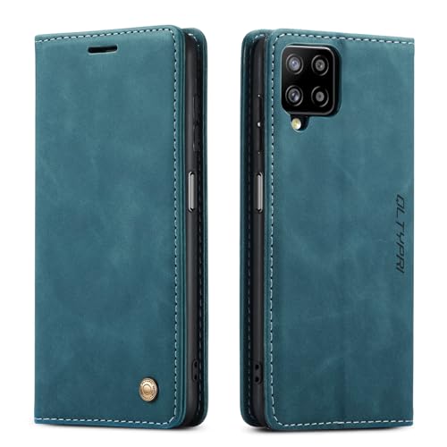 QLTYPRI Hülle für Samsung Galaxy A12/M12 5G, Vintage Dünne Handyhülle mit Kartenfach Geld Slot Ständer PU Ledertasche TPU Bumper Wallet Case Flip Schutzhülle für Samsung Galaxy A12/M12 5G - Blau von QLTYPRI