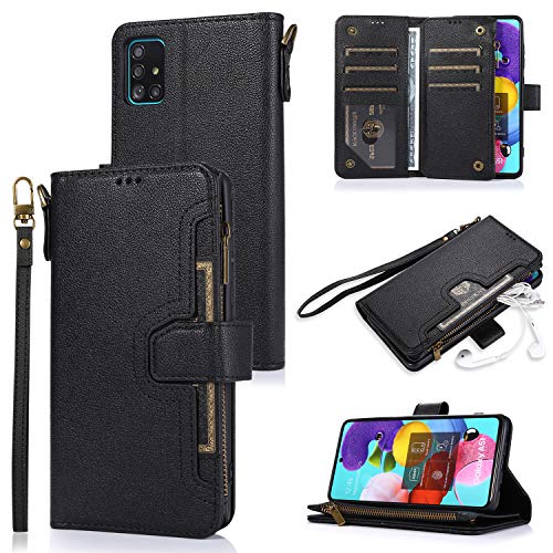 QLTYPRI Hülle für Samsung Galaxy A12 5G, Premium Leder Handyhülle mit Große Kapazität Kartenfach Ständer Multifunktionale Ledertasche Kompatibel mit Samsung Galaxy A12 5G - Schwarz von QLTYPRI