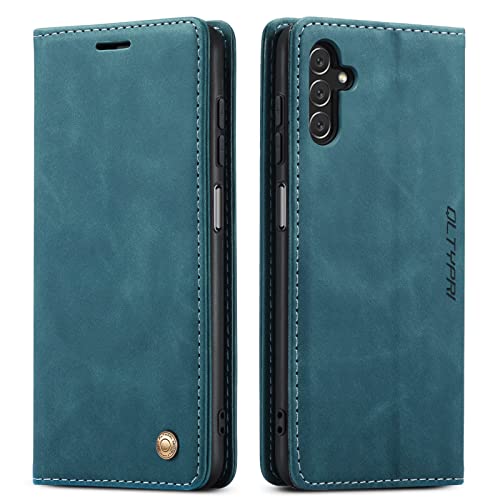 QLTYPRI Hülle für Samsung Galaxy A13 4G/ A13 5G/ A04s,Vintage Dünne Handyhülle mit Kartenfach Geld Slot Ständer PU Ledertasche TPU Bumper Wallet Case Flip Schutzhülle für Samsung A13/ A04S-Blau von QLTYPRI