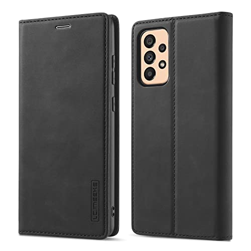 QLTYPRI Hülle für Samsung Galaxy A33 5G, Vintage Matte Handyhülle mit Kartenfach Geld Slot Ständer PU Ledertasche TPU Bumper Flip Schutzhülle Kompatibel mit Samsung Galaxy A33 - Schwarz von QLTYPRI