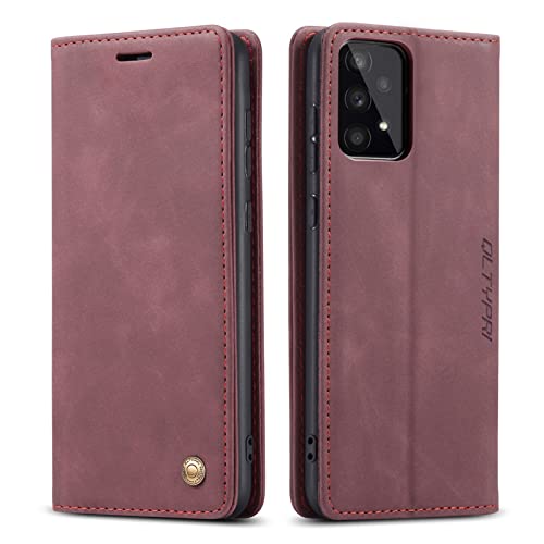 QLTYPRI Hülle für Samsung Galaxy A53 5G, Vintage Dünne Handyhülle mit Kartenfach Geld Slot Ständer PU Ledertasche TPU Bumper Wallet Case Flip Schutzhülle für Samsung Galaxy A53 5G - Rot von QLTYPRI