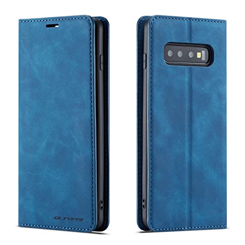 QLTYPRI Hülle für Samsung Galaxy S10, Premium Dünne Ledertasche Handyhülle mit Kartenfach Ständer Flip Schutzhülle Kompatibel mit Samsung Galaxy S10 - Blau von QLTYPRI