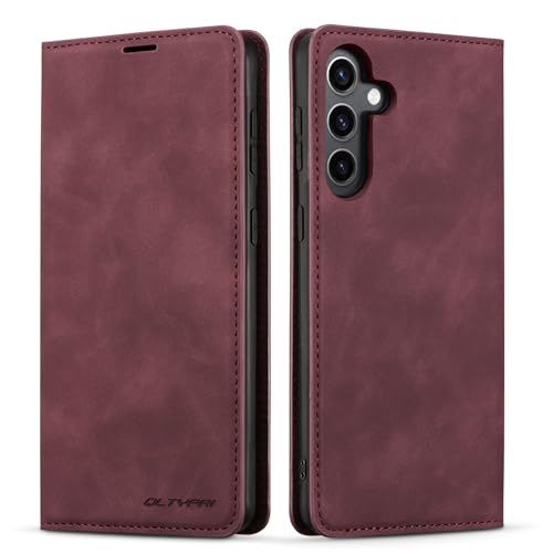 QLTYPRI Hülle für Samsung Galaxy S25 Plus, Premium Dünne Ledertasche Handyhülle mit Kartenfach Ständer Flip Schutzhülle Kompatibel mit Samsung Galaxy S25 Plus - Wein Rot von QLTYPRI