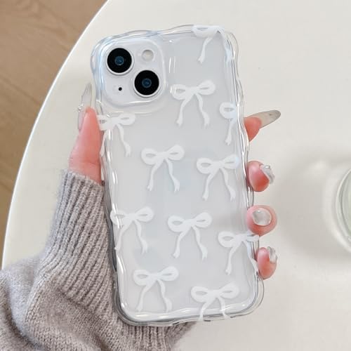QLTYPRI Hülle für iPhone 14 Plus/15 Plus mit Schleife, Süßer Transparent Handyhülle Niedliche Curly Case Band Fliege für Frauen Mädchen Silikon TPU Bumper Schutzhülle - Weiß QLTYPRI Hülle für iPhone 14 Plus/15 Plus mit Schleife, Süßer Transparent Handyhülle Niedliche Curly Case Band Fliege für Frauen Mädchen Silikon TPU Bumper Schutzhülle - Weiß von QLTYPRI