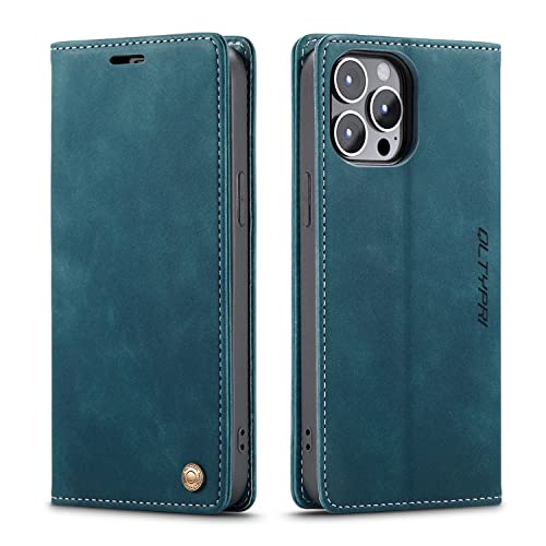 QLTYPRI Hülle für iPhone 15 Pro Max, Vintage Dünne Handyhülle mit Kartenfach Geld Slot Ständer PU Ledertasche TPU Bumper Wallet Case Flip Schutzhülle Kompatibel mit iPhone 15 Pro Max - Blau von QLTYPRI