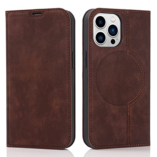 QLTYPRI Hülle für iPhone 15 Pro Max Kompatibel mit MagSafe, Ledertasche Handyhülle [RFID Schutz] Flip Case mit Kartenhalter Ständer Magnet Klapphülle für iPhone 15 Pro Max - Kaffee von QLTYPRI