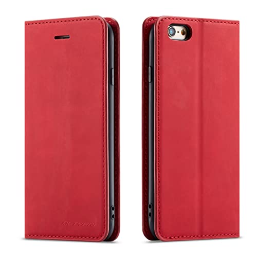 QLTYPRI Hülle für iPhone 6 iPhone 6S, Premium Dünne Ledertasche Handyhülle mit Kartenfach Ständer Flip Schutzhülle Kompatibel mit iPhone 6 iPhone 6S - Rot von QLTYPRI