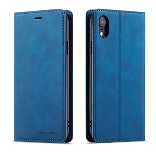 QLTYPRI Hülle für iPhone XR, Premium Dünne Ledertasche Handyhülle mit Kartenfach Ständer Flip Schutzhülle Kompatibel mit iPhone XR (6,1 Zoll) - Blau von QLTYPRI