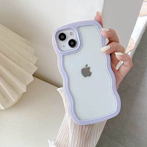 QLTYPRI Kompatibel mit iPhone 13 Hülle, iPhone 14 Transparent Case Aesthetic Curly Handyhülle Frauen Mädchen Girls Süßes Wellen Design Silikon TPU Bumper Schutzhülle - Lila von QLTYPRI