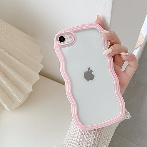 QLTYPRI Kompatibel mit iPhone 16e (6,1 Zoll) Hülle, iPhone 16e Transparent Handyhülle Aesthetic Curly Case Frauen Mädchen Girls Süßes Wellen Design Silikon TPU Bumper Schutzhülle - Rosa von QLTYPRI