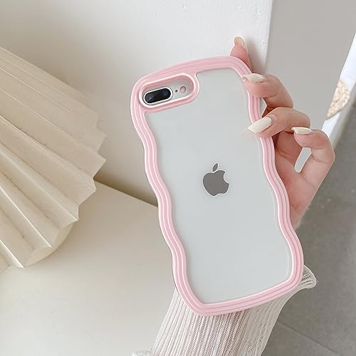 QLTYPRI Kompatibel mit iPhone 7 Plus Hülle, iPhone 8 Plus Transparent Handyhülle Aesthetic Curly Case Frauen Mädchen Girls Süßes Wellen Design Silikon TPU Bumper Schutzhülle - Rosa von QLTYPRI