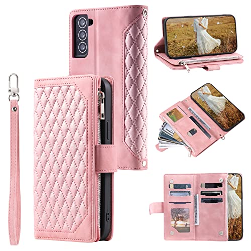 QLTYPRI Luxuriöse gesteppte Schutzhülle aus PU-Leder für Samsung Galaxy S24 5G, mit Kartenfächern, magnetischer Reißverschluss, Handschlaufe, Ständer, stoßfest, Klappabdeckung, Roségold QLTYPRI Luxuriöse gesteppte Schutzhülle aus PU-Leder für Samsung Galaxy S24 5G, mit Kartenfächern, magnetischer Reißverschluss, Handschlaufe, Ständer, stoßfest, Klappabdeckung, Roségold von QLTYPRI