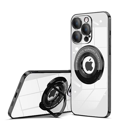 QLTYPRI Magnetisch Hülle für iPhone 12 Pro Max Kompatibel mit MagSafe, Clear Magnet Handyhülle mit Ständer Eingebaut Kameraschutz Stoßfest Schutzhülle Transparent Case - Schwarz von QLTYPRI
