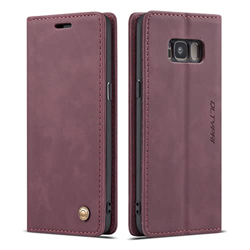 QLTYPRI Samsung Galaxy S8 Hülle Vintage PU Leder Wallet Case TPU Bumper [Kartenfächer] [Freisprecheinrichtung] [Magnetverschluss] Stoßfest Flip Folio Case für Samsung Galaxy S8 - Weinrot von QLTYPRI