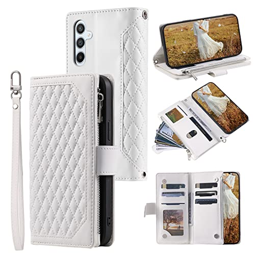 QLTYPRI Schutzhülle für Samsung Galaxy A55 5G, luxuriös, gestepptes PU-Leder, Brieftaschen-Schutzhülle mit Kartenfächern für Damen, magnetischer Reißverschluss, Handschlaufe, Ständer, stoßfest, Weiß QLTYPRI Schutzhülle für Samsung Galaxy A55 5G, luxuriös, gestepptes PU-Leder, Brieftaschen-Schutzhülle mit Kartenfächern für Damen, magnetischer Reißverschluss, Handschlaufe, Ständer, stoßfest, Weiß von QLTYPRI